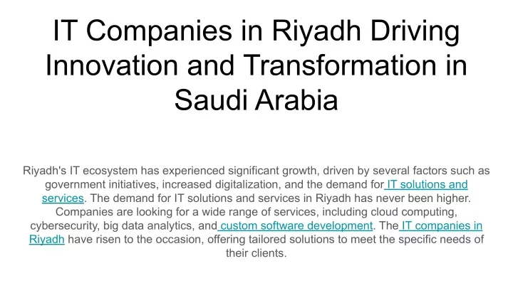 it companies in riyadh driving innovation