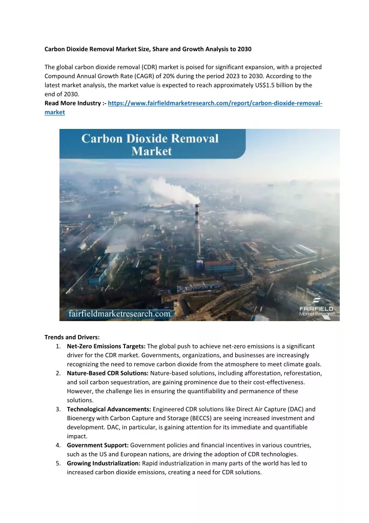 carbon dioxide removal market size share