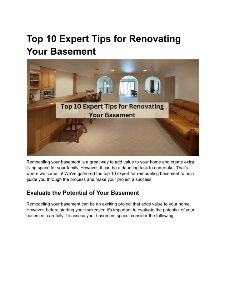 top 10 expert tips for renovating your basement
