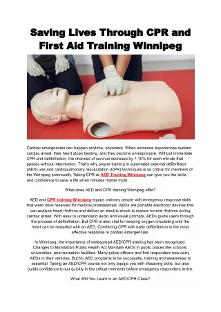 Saving Lives Through CPR and First Aid Training Winnipeg