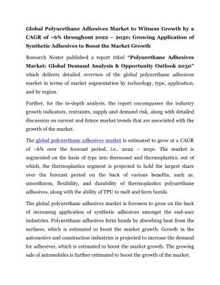 global polyurethane adhesives market to witness