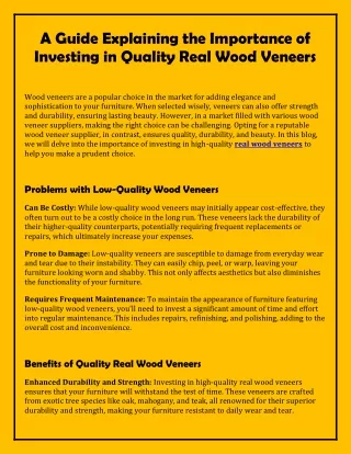A Guide Explaining the Importance of Investing in Quality Real Wood Veneers