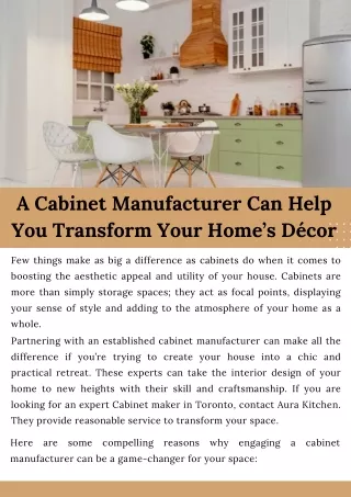 A Cabinet Manufacturer Can Help You Transform Your Home’s Décor