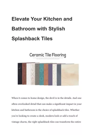 Elevate Your Kitchen and Bathroom with Stylish Splashback Tiles