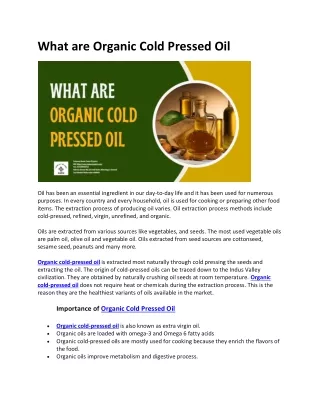What are Organic Cold Pressed Oil