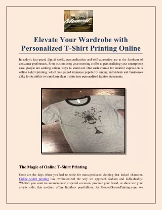 Elevate Your Wardrobe with Personalized T-Shirt Printing Online