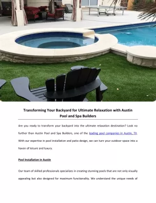 Transforming Your Backyard for Ultimate Relaxation with Austin Pool and Spa Builders