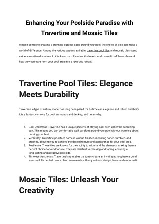 Enhancing Your Poolside Paradise with Travertine and Mosaic Tiles