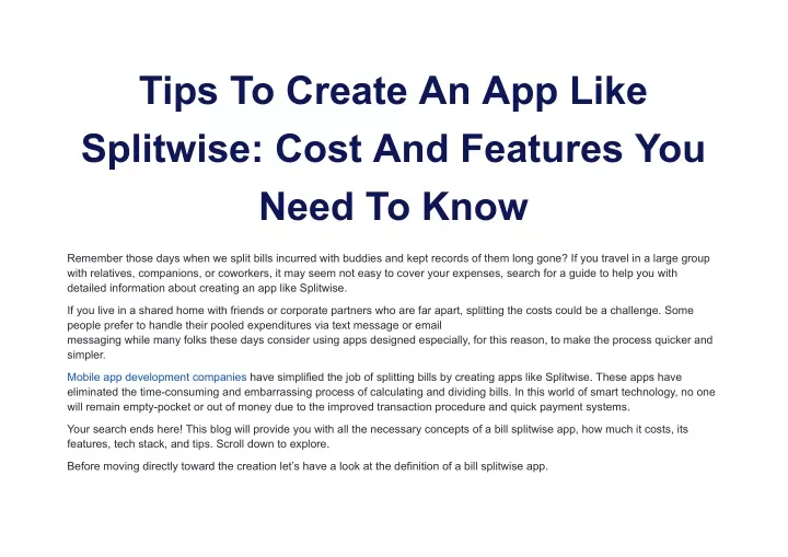 tips to create an app like splitwise cost