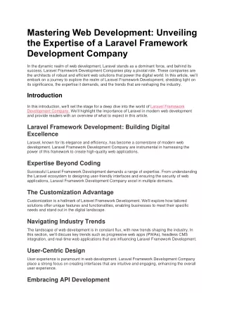 Laravel Framework Development Company: Masters of Web Development