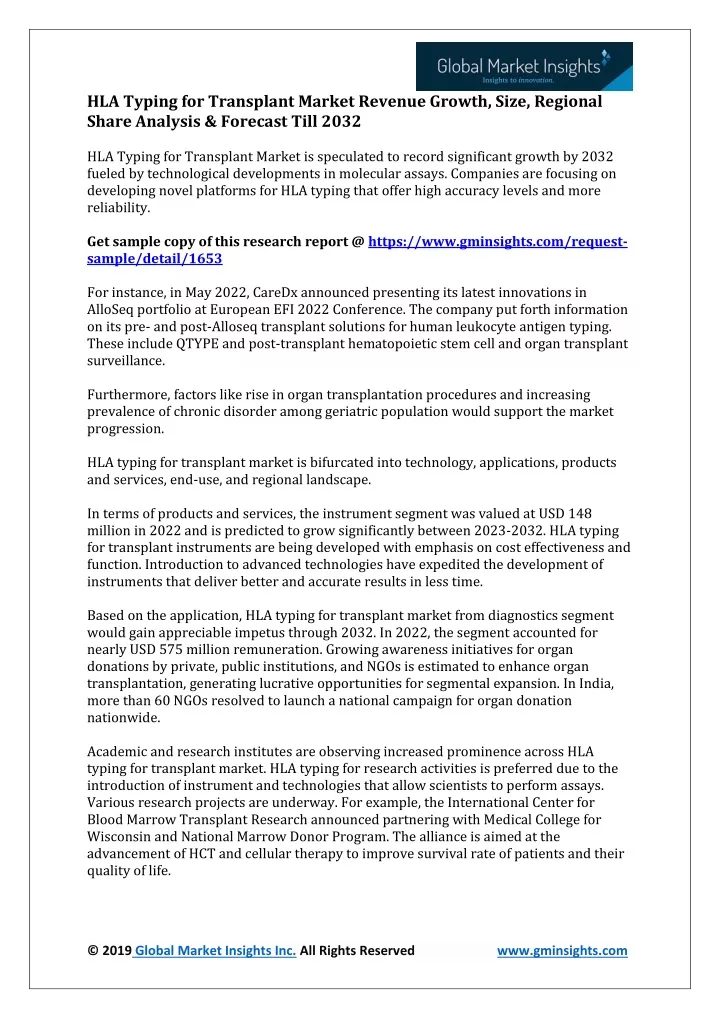 hla typing for transplant market revenue growth