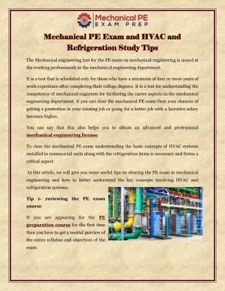 Mechanical PE Exam and HVAC and Refrigeration Study Tips