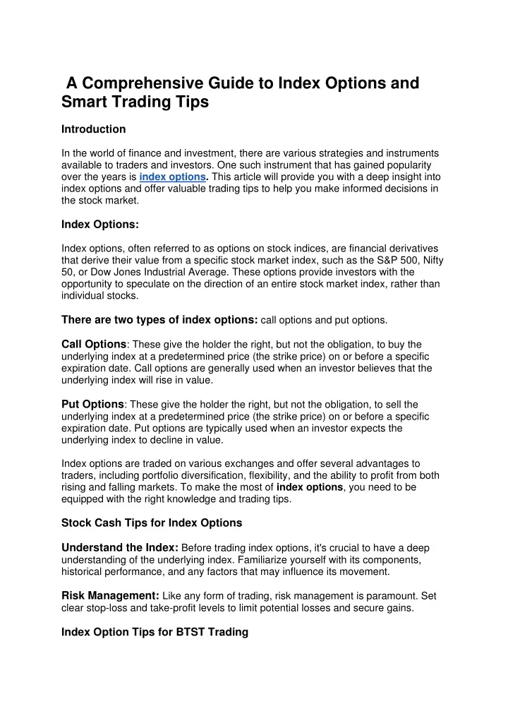 a comprehensive guide to index options and smart