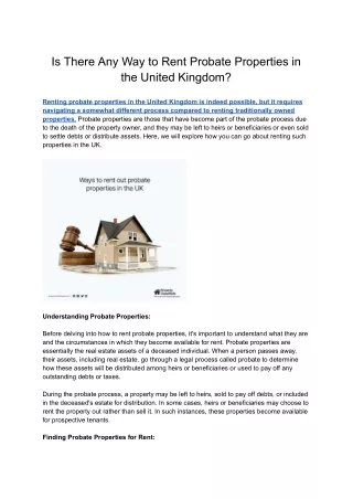 Is There Any Way to Rent Probate Properties in the United Kingdom