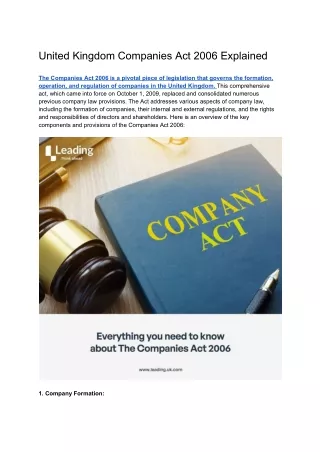 United Kingdom Companies Act 2006 Explained