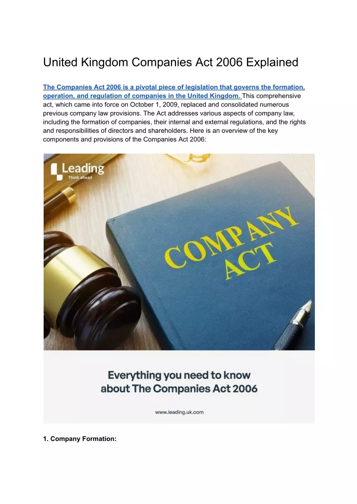 united kingdom companies act 2006 explained