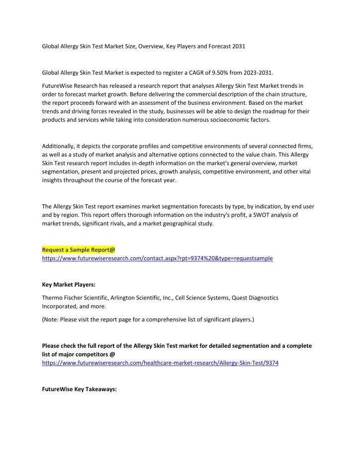 global allergy skin test market size overview