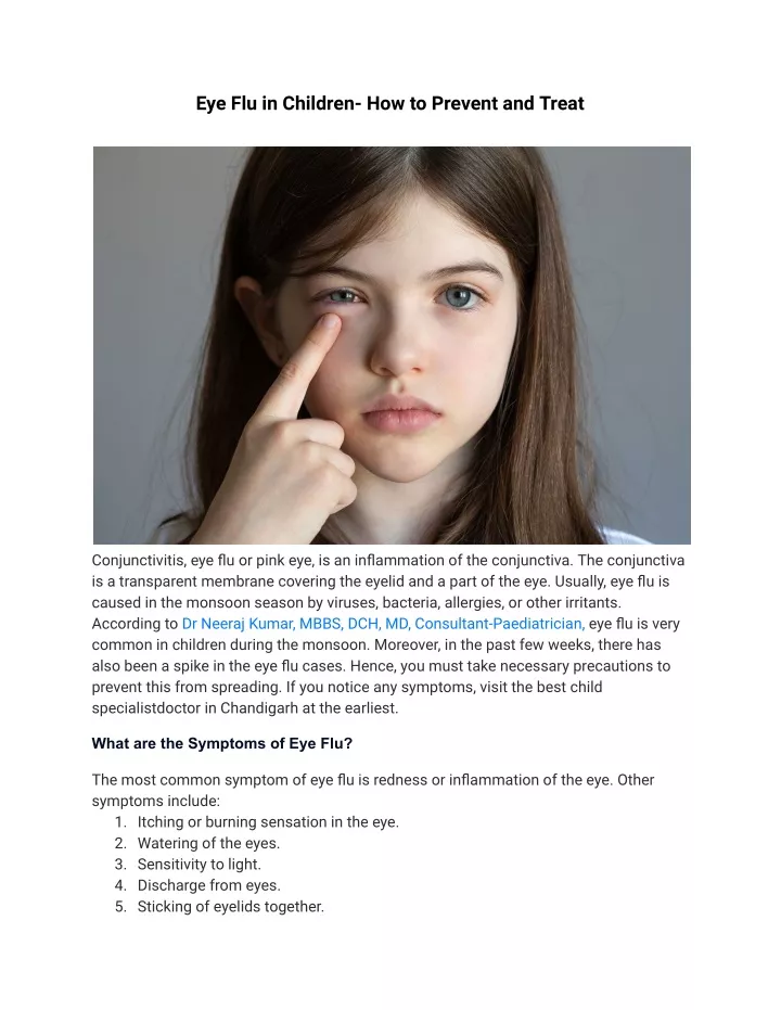 eye flu in children how to prevent and treat