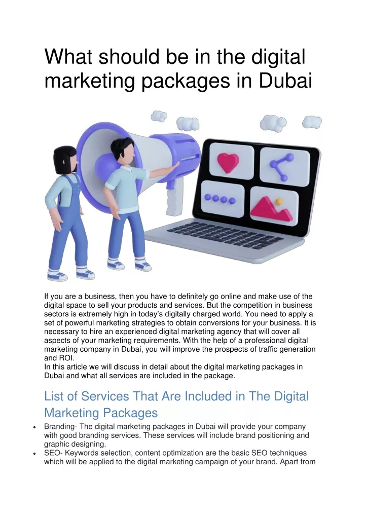 what should be in the digital marketing packages