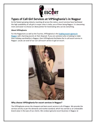 Types of Call Girl Services at VIPSinghania’s in Nagpur