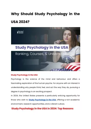 Why Should Study Psychology in the USA 2024