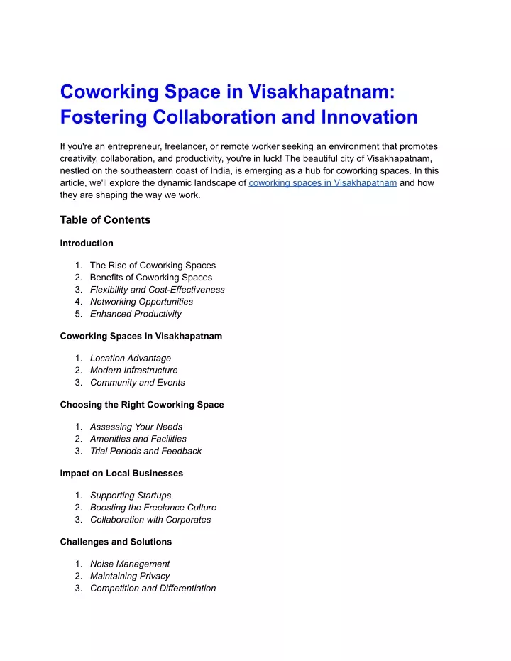 coworking space in visakhapatnam fostering