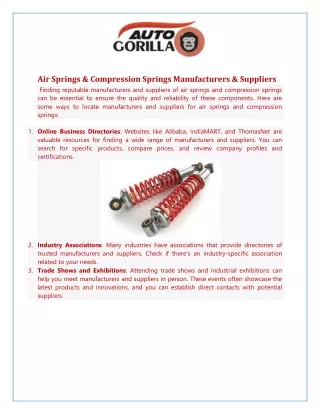 Air Springs & Compression Springs Manufacturers & Suppliers