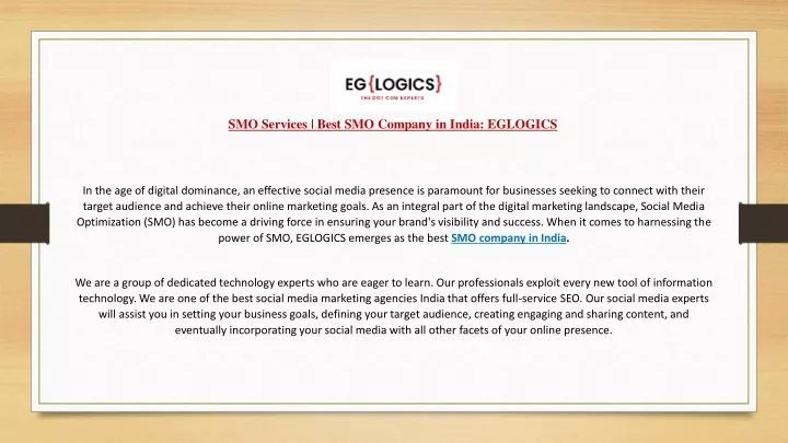 smo services best smo company in india eglogics