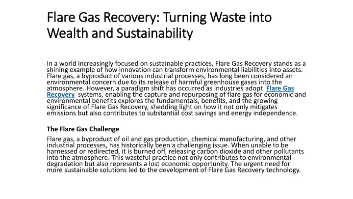 flare gas recovery turning waste into wealth and sustainability
