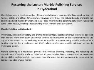 Restoring the Luster Marble Polishing Services in Hyderabad