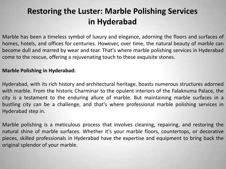 restoring the luster marble polishing services