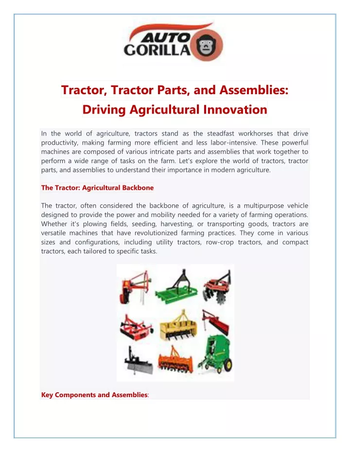 tractor tractor parts and assemblies driving