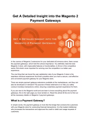 get a detailed insight into the magento 2 payment
