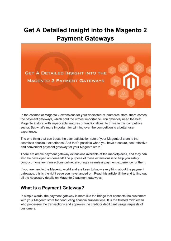 get a detailed insight into the magento 2 payment