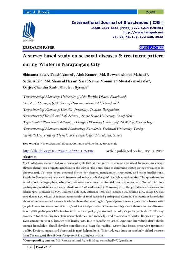 A survey based study on seasonal diseases & treatment pattern during Winter