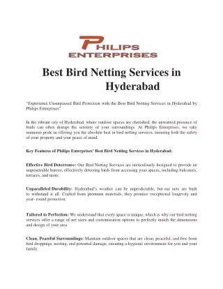 Best Bird Netting Services in Hyderabad