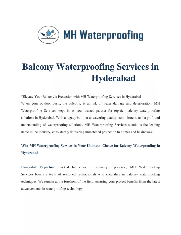 balcony waterproofing services in hyderabad