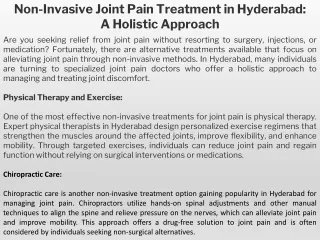 Non-Invasive Joint Pain Treatment in Hyderabad A Holistic Approach