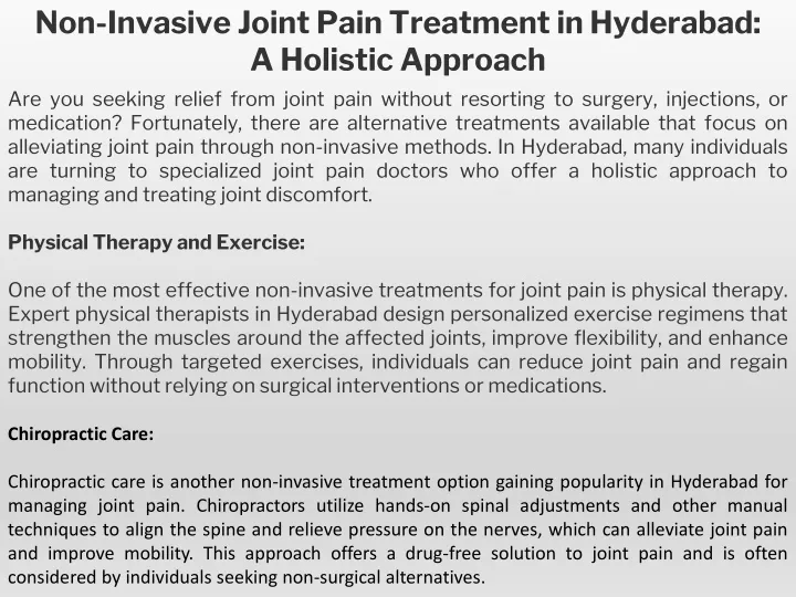 non invasive joint pain treatment in hyderabad