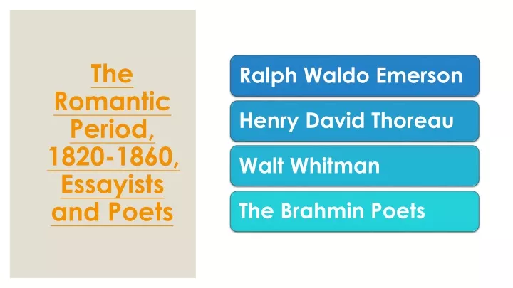 the romantic period 1820 1860 essayists and poets