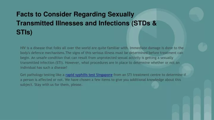 facts to consider regarding sexually transmitted illnesses and infections stds stis