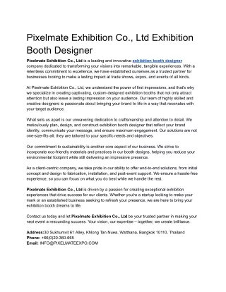 Pixelmate Exhibition Co., Ltd Exhibition Booth Designer