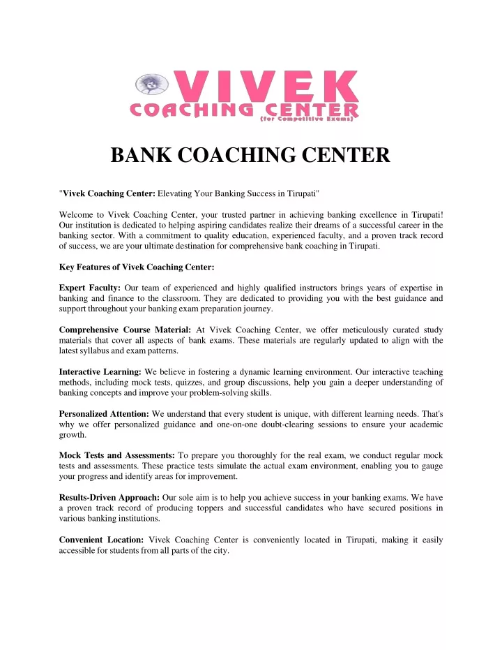 bank coaching center