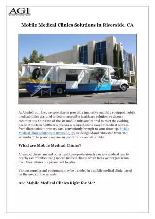 Mobile Medical Clinics Solutions in Riverside, CA
