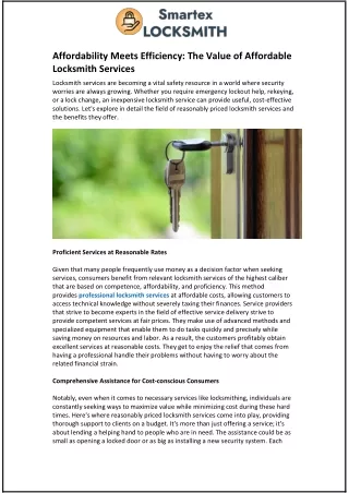 Affordability Meets Efficiency: The Value of Affordable Locksmith Services