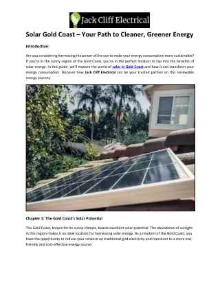 Solar Gold Coast – Your Path to Cleaner, Greener Energy