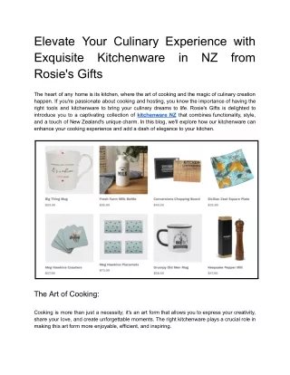 Elevate Your Culinary Experience with Exquisite Kitchenware in NZ from Rosie's Gifts