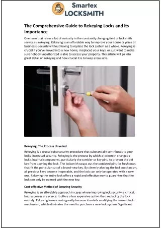 The Comprehensive Guide to Rekeying Locks and its Importance