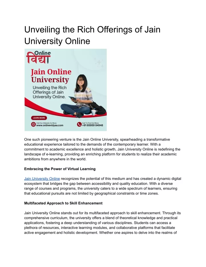 unveiling the rich offerings of jain university