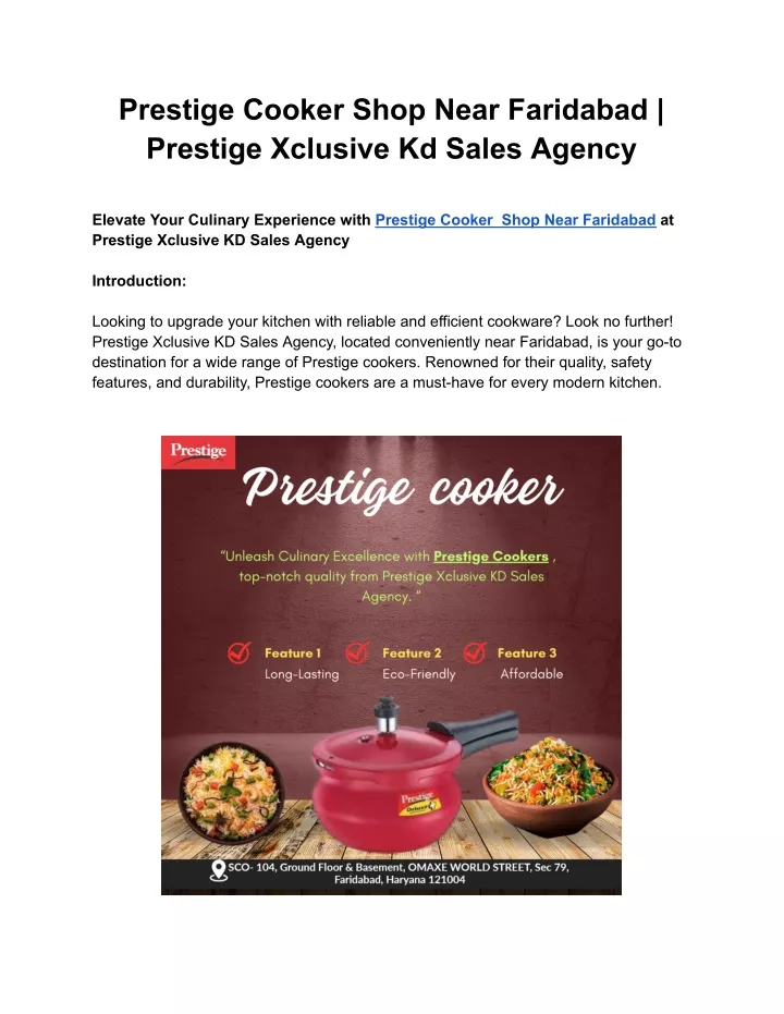 prestige cooker shop near faridabad prestige